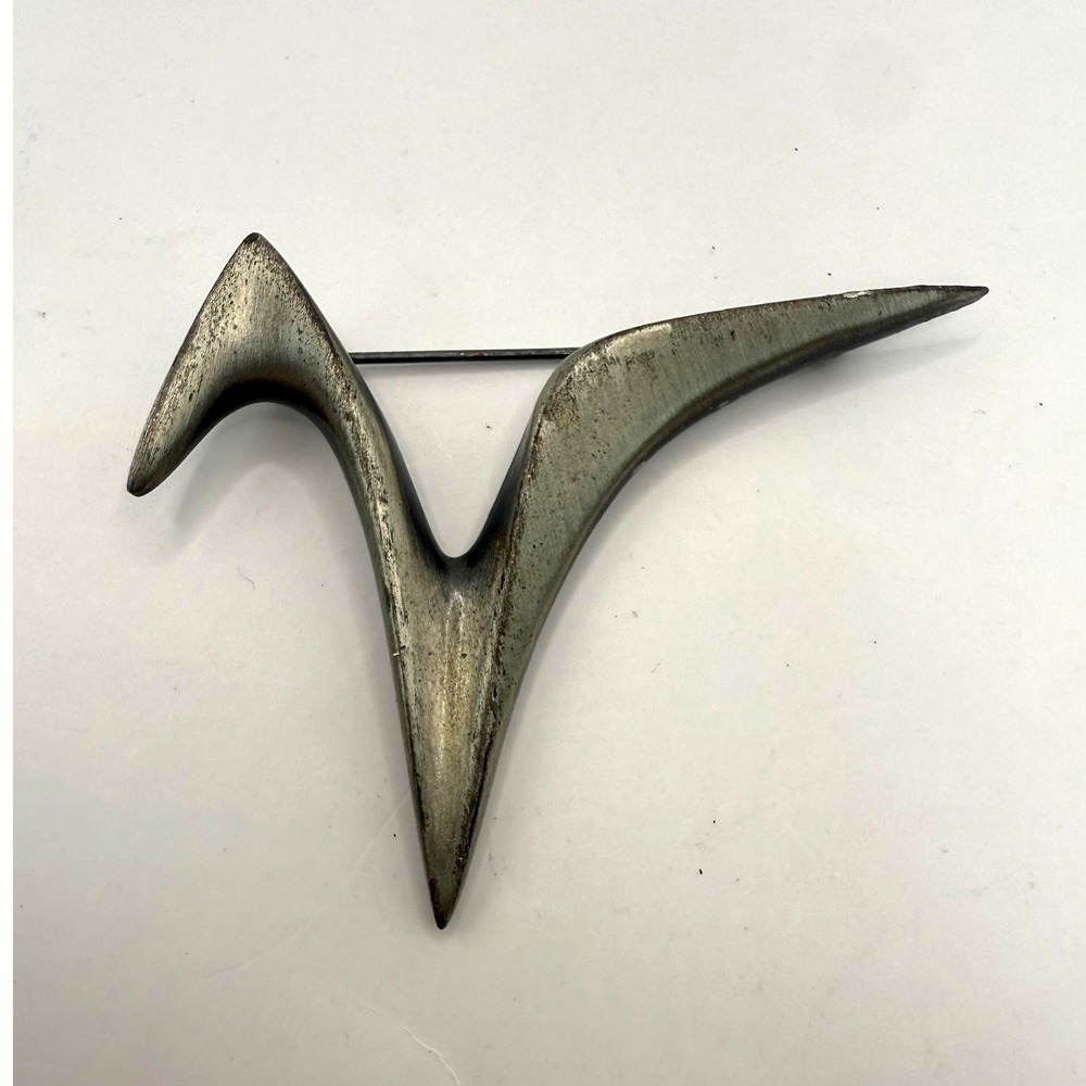 Vintage‎ Mid Century Modern Abstract Bird Brooch Silver Tone